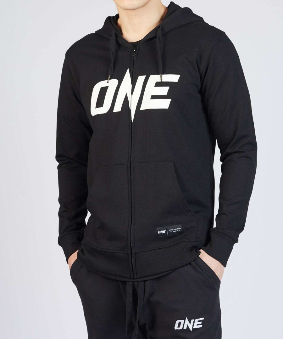 Hoodies * | One Black Logo Zip Hoodie Wholesale