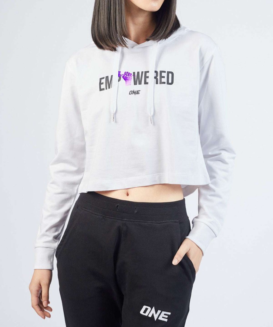 Hoodies * | Empowered Crop Hoodie (White) Fashionable