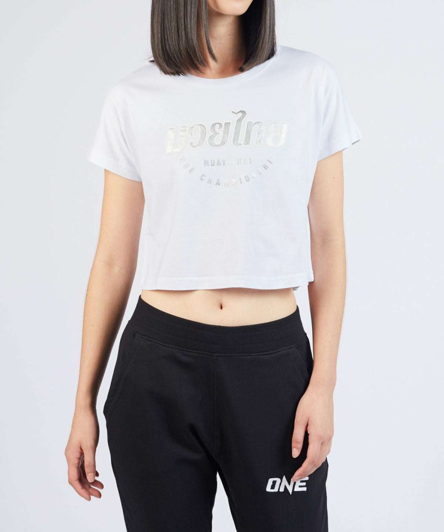 Logo Tee * | Muay Thai Silver Typography Crop Tee Best Price